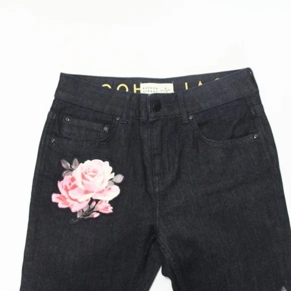 Kate Spade Rose Embroidered dark denim Jeans kick flare Broome Street NWOT - Picture 4 of 6